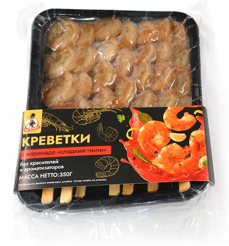Креветки ван очищ в маринаде сладкий Чили с/м в/у Don Kreveton 0,35кг*10шт