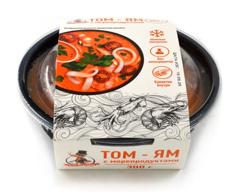 Суп Том Ям с морепродуктами готовый с/м Don Kreveton 0,3кг*6шт