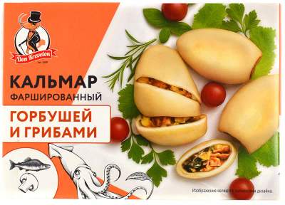 Кальмар фаршированный горбушей и грибами с/м алюм. Don Kreveton ~0.6кг*8шт