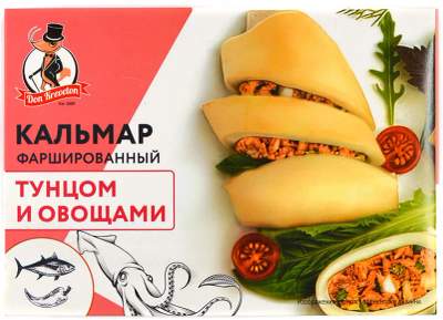 Кальмар фаршированный тунцом желтоперым с/м алюм. Don Kreveton ~0.6кг*8шт