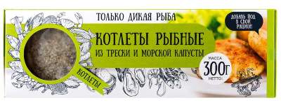 Котлеты рыбные из трески и морской капусты в панировке с/м Don Kreveton 0,3кг*16шт