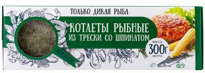 Котлеты рыбные из трески со шпинатом в панировке с/м Don Kreveton 0,3кг*16шт