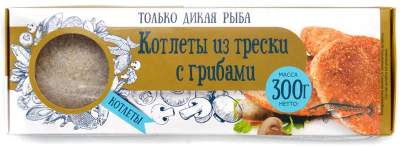 Котлеты рыбные из трески с грибами в панировке с/м Don Kreveton 0,3кг*16шт